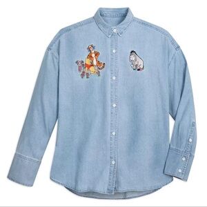 Disney Parks Winnie the Pooh Embroidered Denim Button Up Shirt 1X NWT